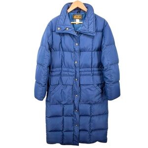 Vtg 80s Eddie Bauer Goose Down Parka Coat M Blue Quilted Puffer Hooded USA Made